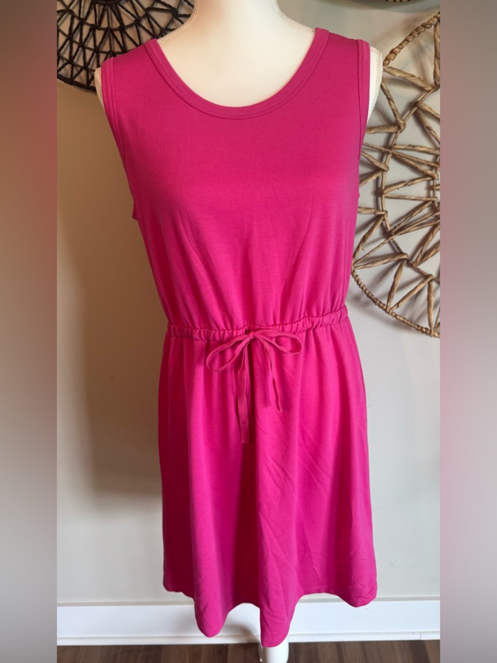 St. John's Bay Vibrant Hot Pink Sleeveless Drawstring‎ Mini Dress Size M